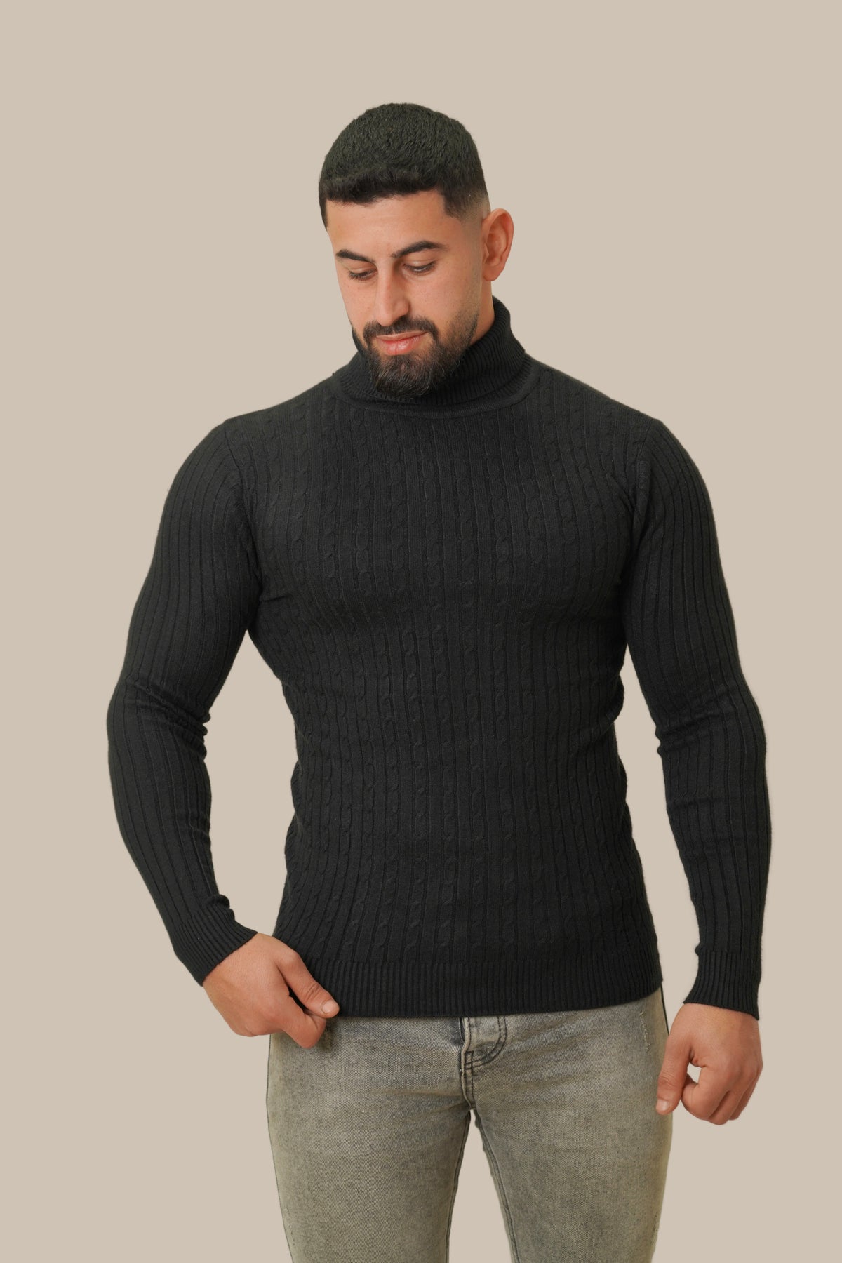 Slim Fit High Neck Sweater | Black