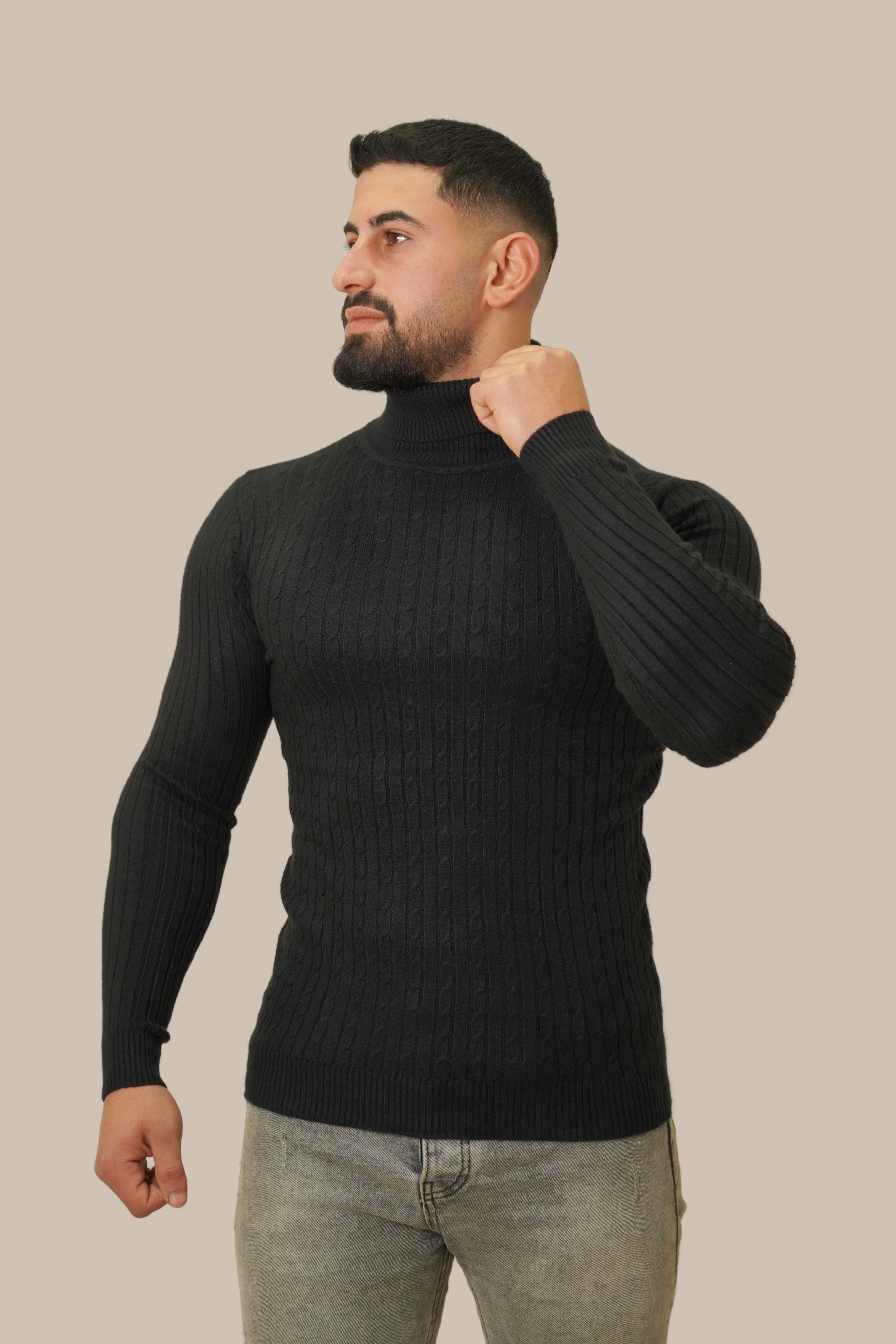 Slim Fit High Neck Sweater | Black