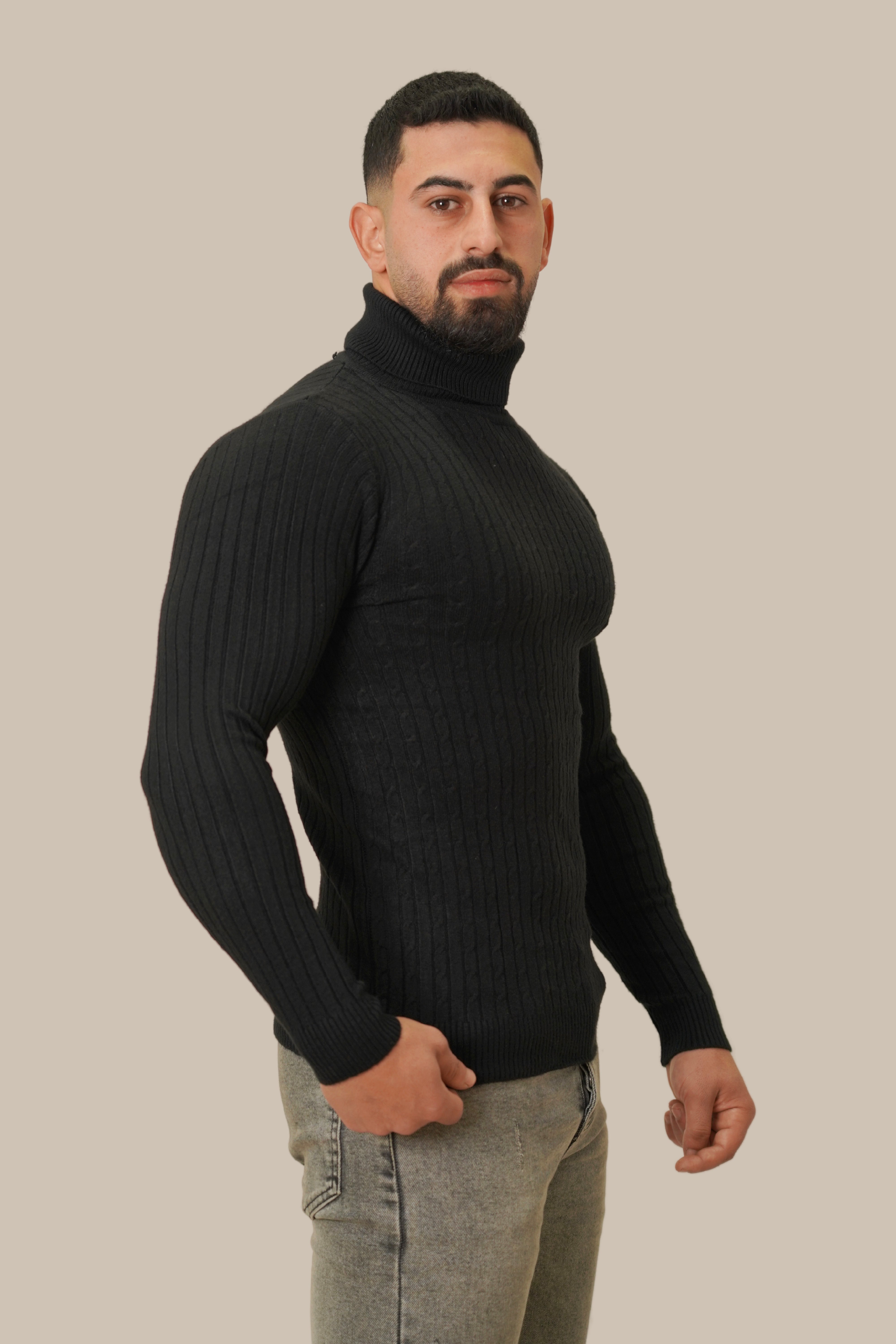 Slim Fit High Neck Sweater | Black