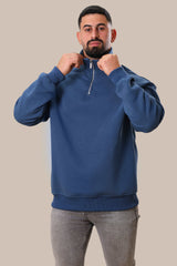 Men's Half Zipper Basic Cotton Sweater | Blue