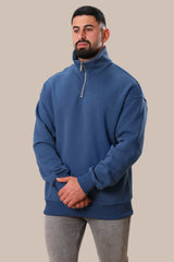 Men's Half Zipper Basic Cotton Sweater | Blue