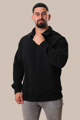 Men's Half Zipper Basic Cotton Sweater | Black