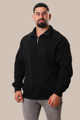 Men's Half Zipper Basic Cotton Sweater | Black